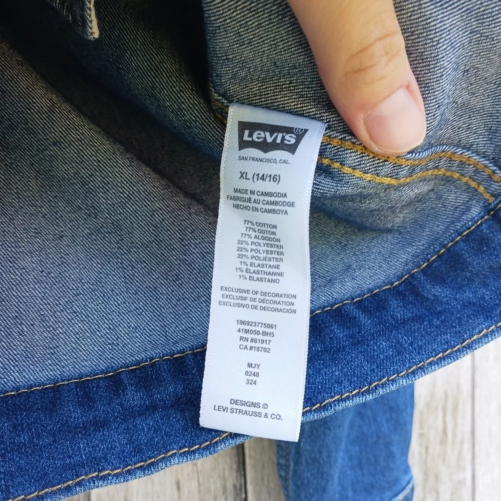 Levi's‎ Denim Jean Jacket Size XL (14-16) Kids Girls Dark Wash Stretch